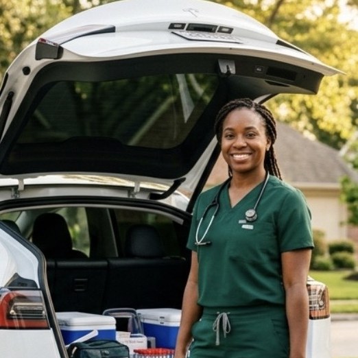 Remi Obey, Certified Mobile Phlebotomy Staff at ADEYSONS HEALTH LLC, serving Houston, Texas with branded mobile blood-draw unit